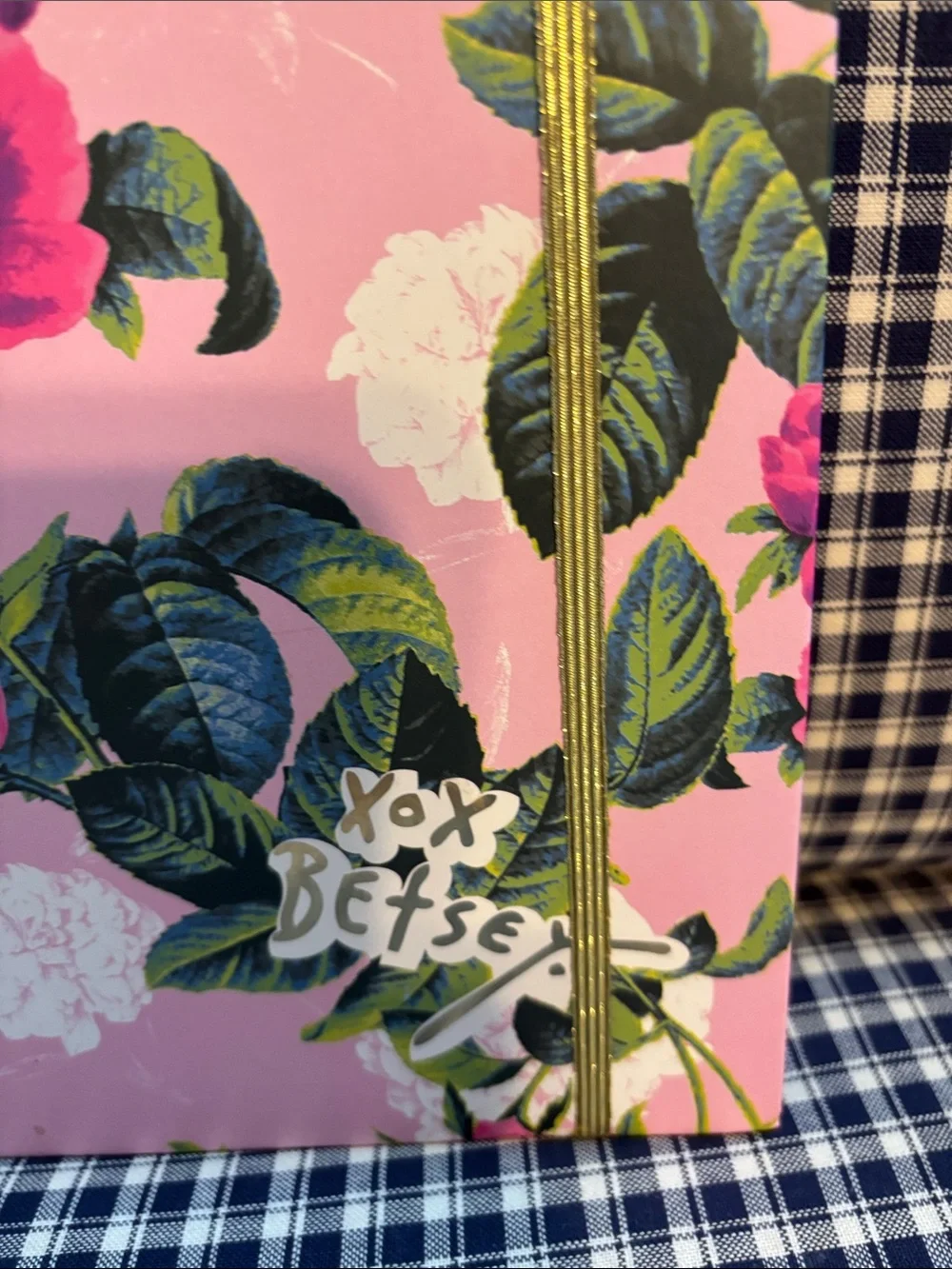 Betsey Johnson Pink Floral Clipboard Notepad with Gold Clip & Pen